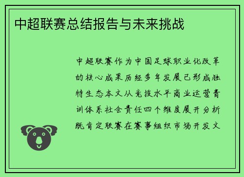 中超联赛总结报告与未来挑战